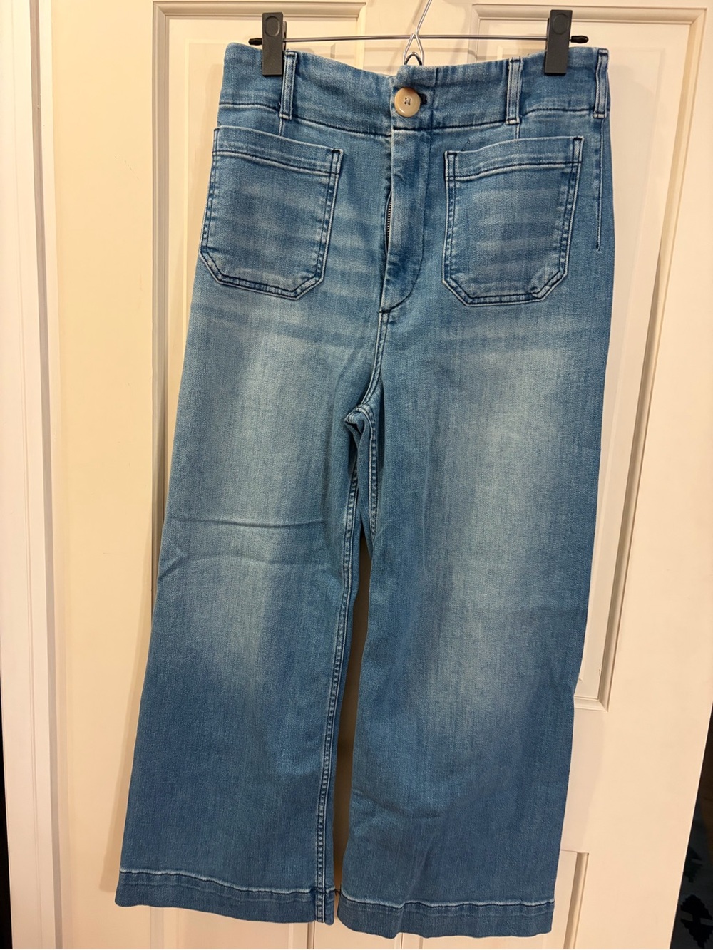 Maeve Light Blue Wide-Leg Jeans with Front Patch Pockets